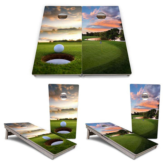 Regulation Cornhole Boards - Golf Course Sunset Design Options - 2'x4' Regulation Cornhole Set - 3/4″ Baltic Birch + UV Direct Print + UV Clear Coat