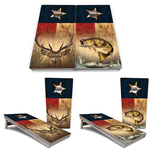 Regulation Cornhole Boards - Texas Flag Deer & Fish Design Options - 2'x4' Regulation Cornhole Set - 3/4″ Baltic Birch + UV Direct Print + UV Clear Coat
