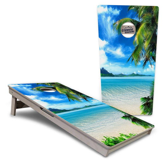 Regulation Cornhole Boards - Beach Mountain Scene - 2'x4' Regulation Cornhole Set - 3/4″ Baltic Birch + UV Direct Print + UV Clear Coat