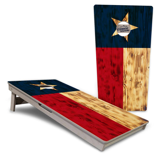 Tournament Boards - Burnt Texas Flag - Professional Tournament 2'x4' Regulation Cornhole Set - 3/4″ Baltic Birch - UV Direct Print + UV Clear Coat