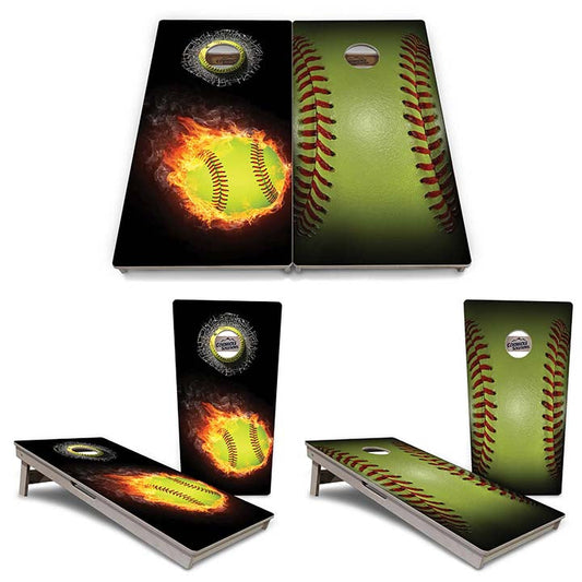 Regulation Cornhole Boards - Fire Softball & Softball Design Options - 2'x4' Regulation Cornhole Set - 3/4″ Baltic Birch + UV Direct Print + UV Clear Coat