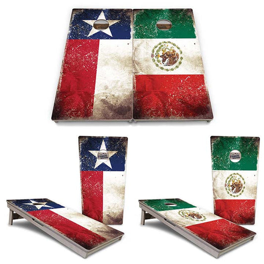 Regulations Cornhole Boards - Rustic Texas & Mexican Flag Design Options - 2'x4' Regulation Cornhole Set - 3/4″ Baltic Birch + UV Direct Print + UV Clear Coat