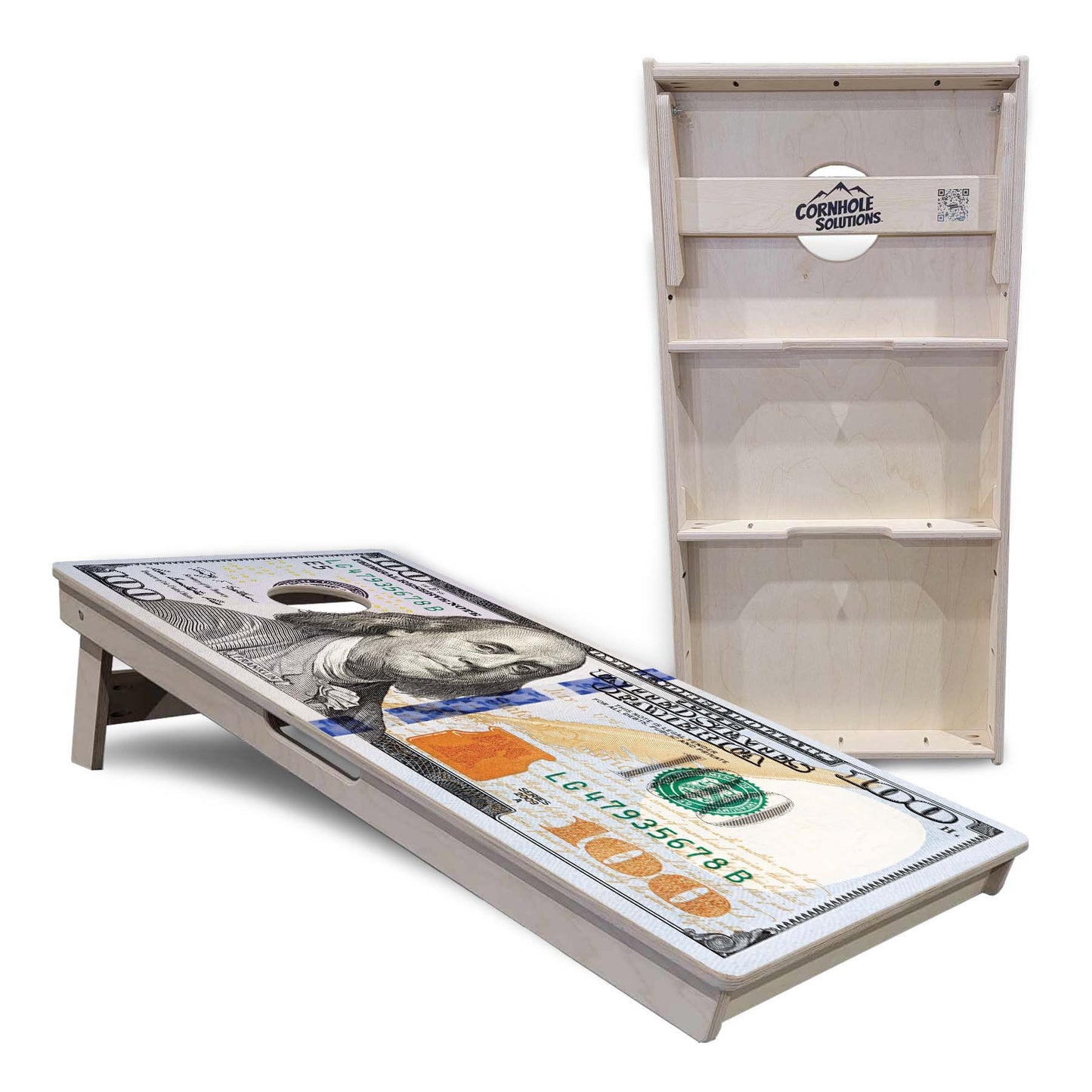 Regulation Cornhole Boards - $100 Bill - 2'x4' Regulation Cornhole Set - 3/4″ Baltic Birch - UV Direct Print + UV Clear Coat