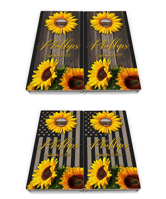 Regulation Wedding Cornhole Set - Sunflower Designs 2'x4' Regulation Cornhole Set - 3/4" Baltic Birch +UV Direct Print +UV Clear Coat