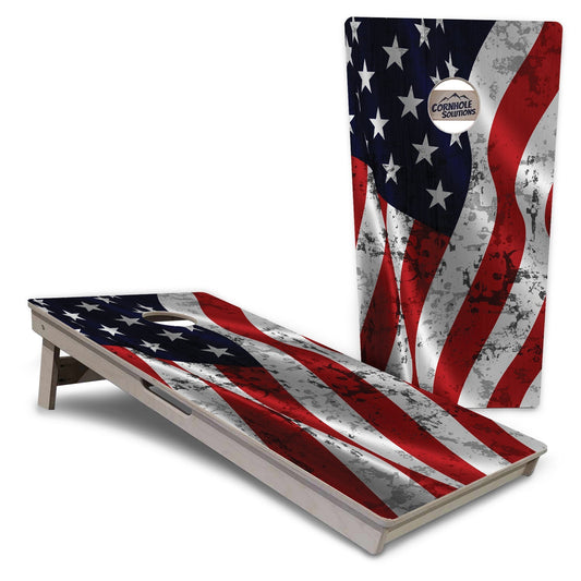 Regulation Cornhole Boards - USA Wavy Flag - 2'x4' Regulation Cornhole Set - 3/4″ Baltic Birch + UV Direct Print + UV Clear Coat
