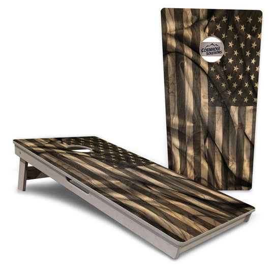 Regulation Cornhole Boards - Wooden Waving Flag - 2'x4' Regulation Cornhole Set - 3/4″ Baltic Birch + UV Direct Print + UV Clear Coat