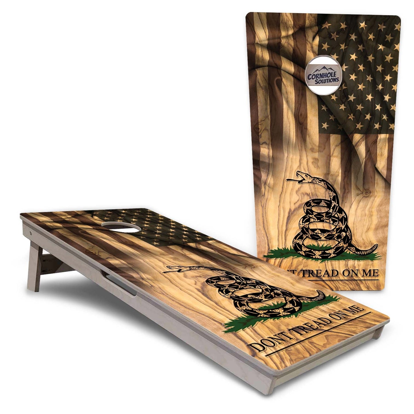 Regulation Cornhole Boards - Don't Tread On Me Design Options - 2'x4' Regulation Cornhole Set - 3/4″ Baltic Birch + UV Direct Print + UV Clear Coat