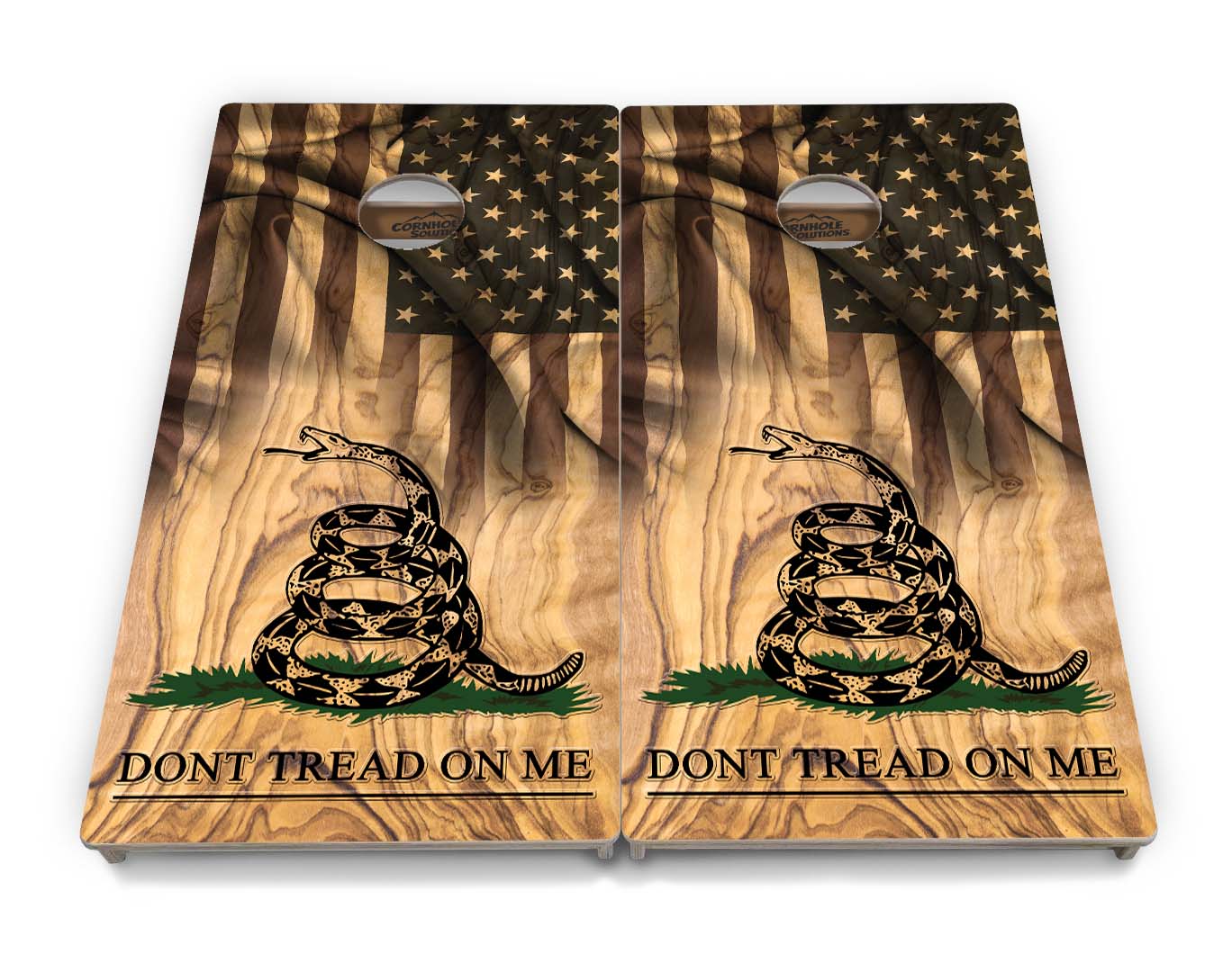 Regulation Cornhole Boards - Don't Tread On Me Design Options - 2'x4' Regulation Cornhole Set - 3/4″ Baltic Birch + UV Direct Print + UV Clear Coat