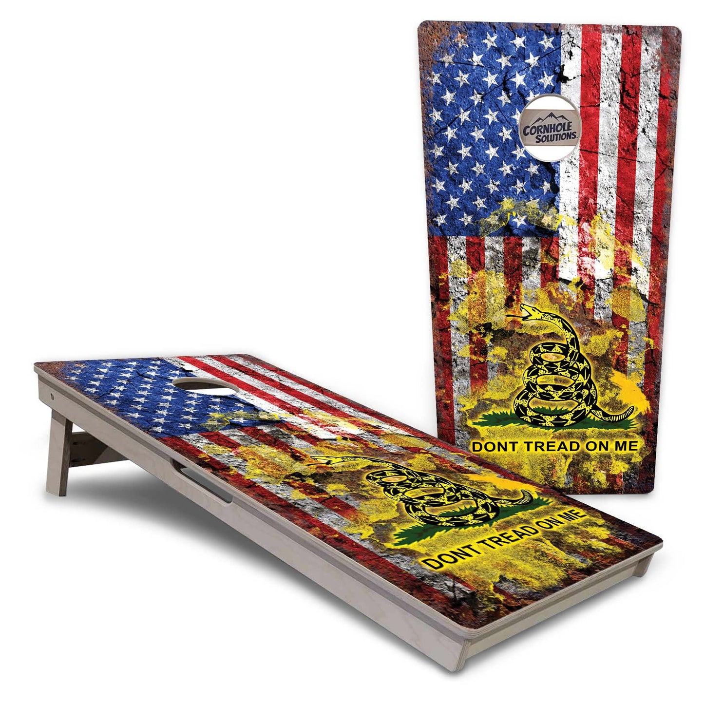 Regulation Cornhole Boards - Don't Tread On Me Design Options - 2'x4' Regulation Cornhole Set - 3/4″ Baltic Birch + UV Direct Print + UV Clear Coat