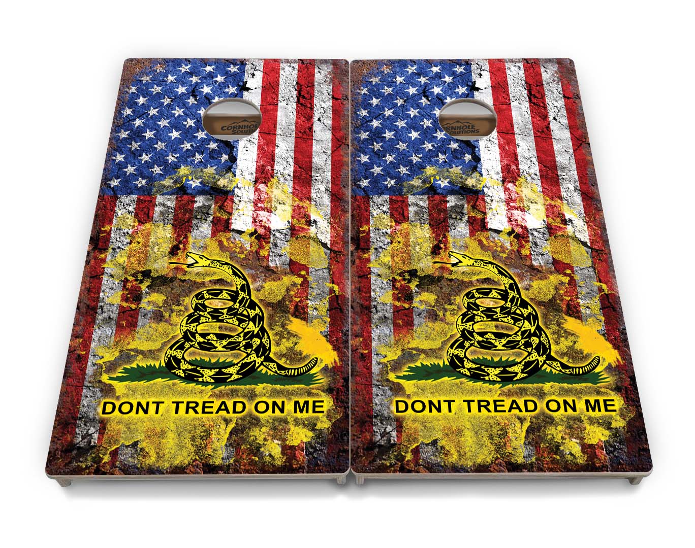 Regulation Cornhole Boards - Don't Tread On Me Design Options - 2'x4' Regulation Cornhole Set - 3/4″ Baltic Birch + UV Direct Print + UV Clear Coat