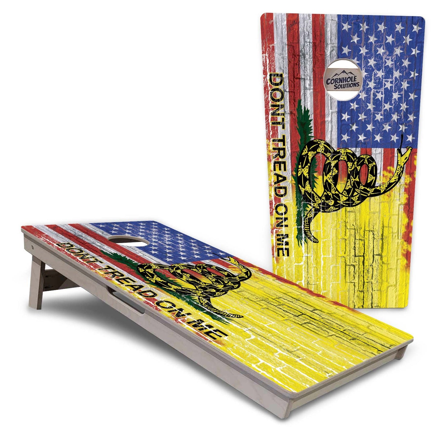 Regulation Cornhole Boards - Don't Tread On Me Design Options - 2'x4' Regulation Cornhole Set - 3/4″ Baltic Birch + UV Direct Print + UV Clear Coat