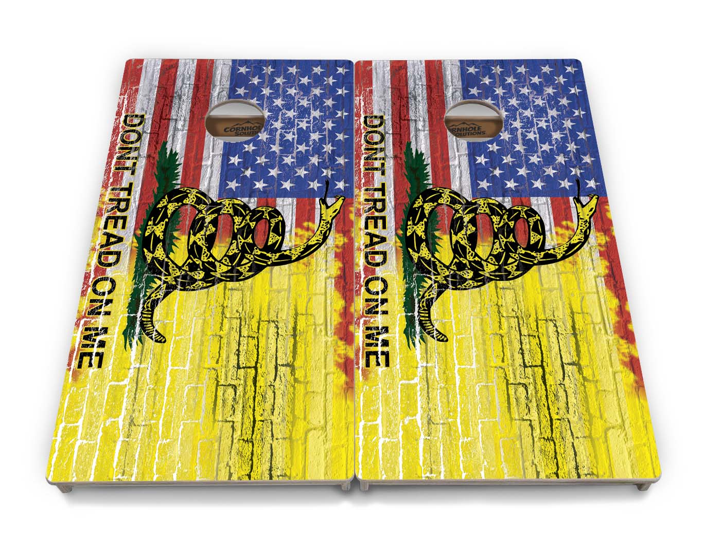 Regulation Cornhole Boards - Don't Tread On Me Design Options - 2'x4' Regulation Cornhole Set - 3/4″ Baltic Birch + UV Direct Print + UV Clear Coat