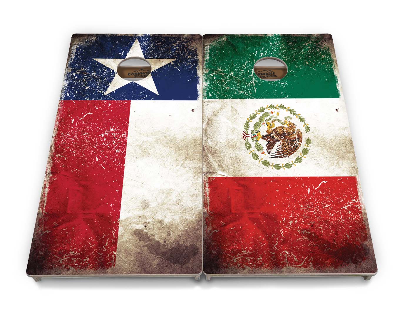 Regulations Cornhole Boards - Rustic Texas & Mexican Flag Design Options - 2'x4' Regulation Cornhole Set - 3/4″ Baltic Birch + UV Direct Print + UV Clear Coat
