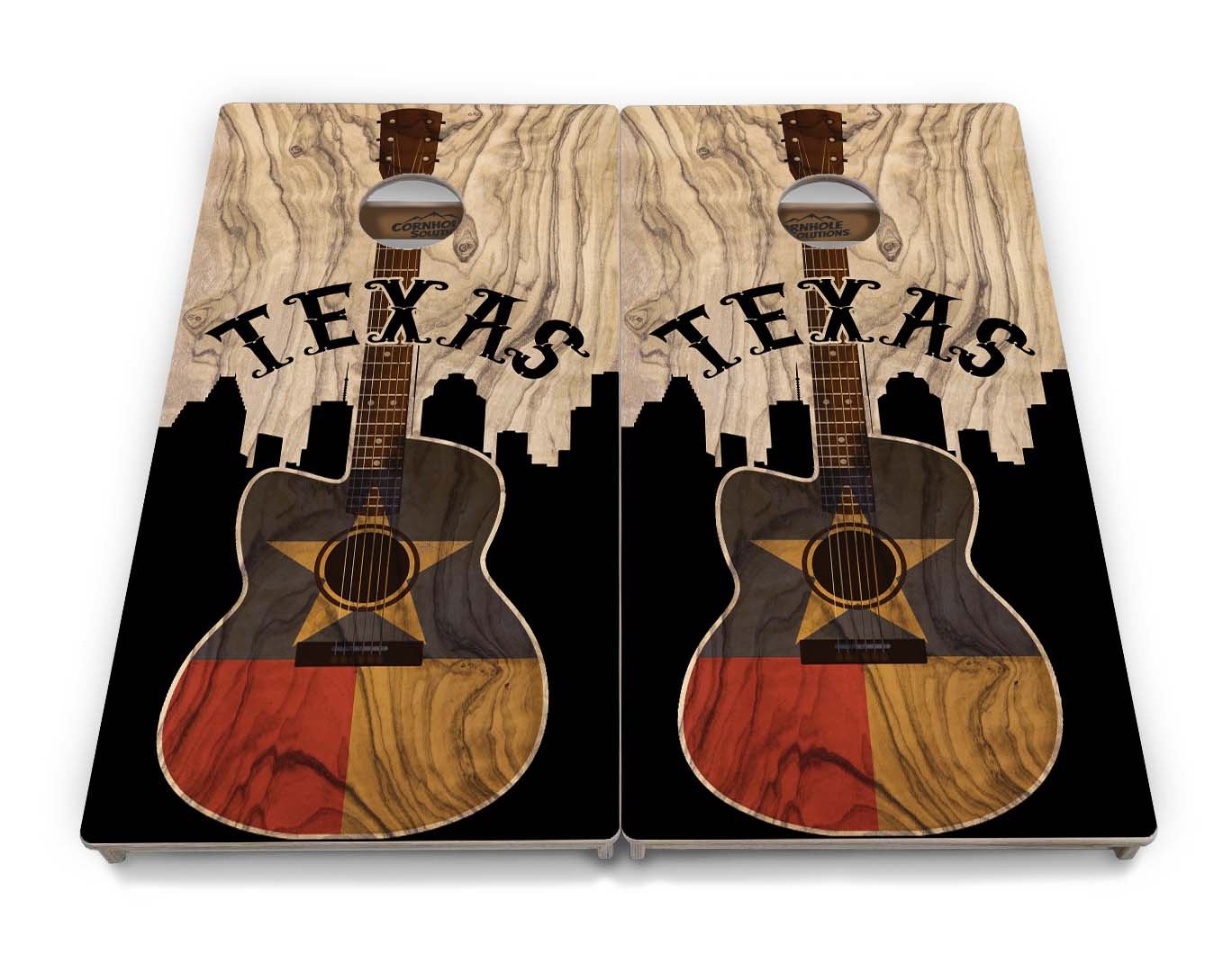 Regulation Cornhole Boards - Texas Guitar Design - 2'x4' Regulation Cornhole Set - 3/4″ Baltic Birch + UV Direct Print + UV Clear Coat