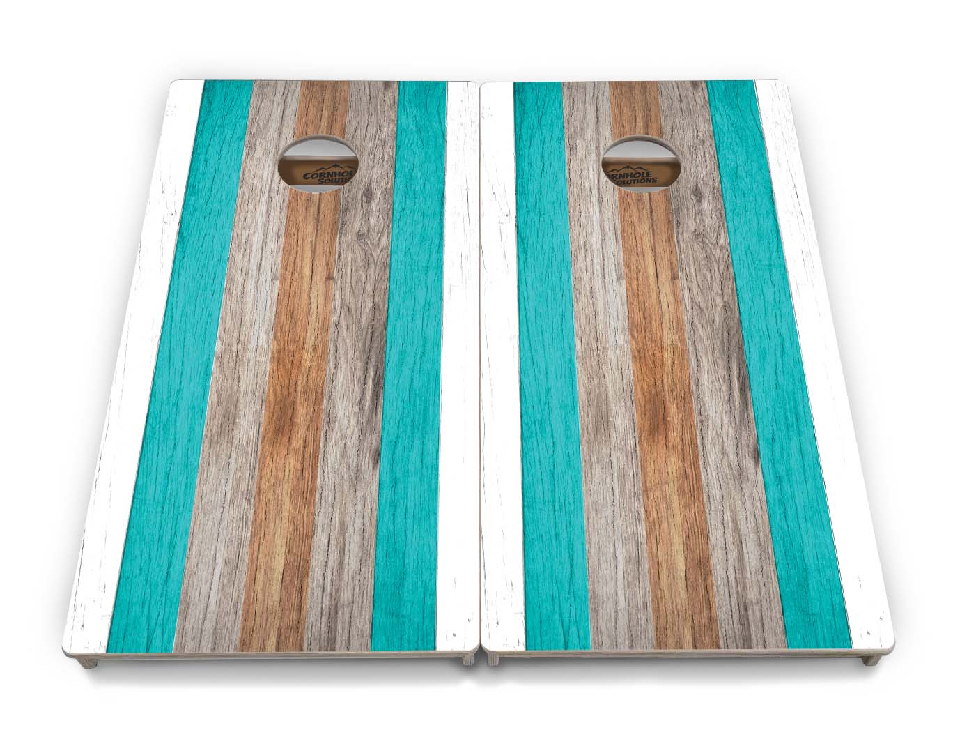 Regulation Cornhole Boards - Beach Theme Stripe Design - 2'x4' Regulation Cornhole Set - 3/4″ Baltic Birch + UV Direct Print + UV Clear Coat