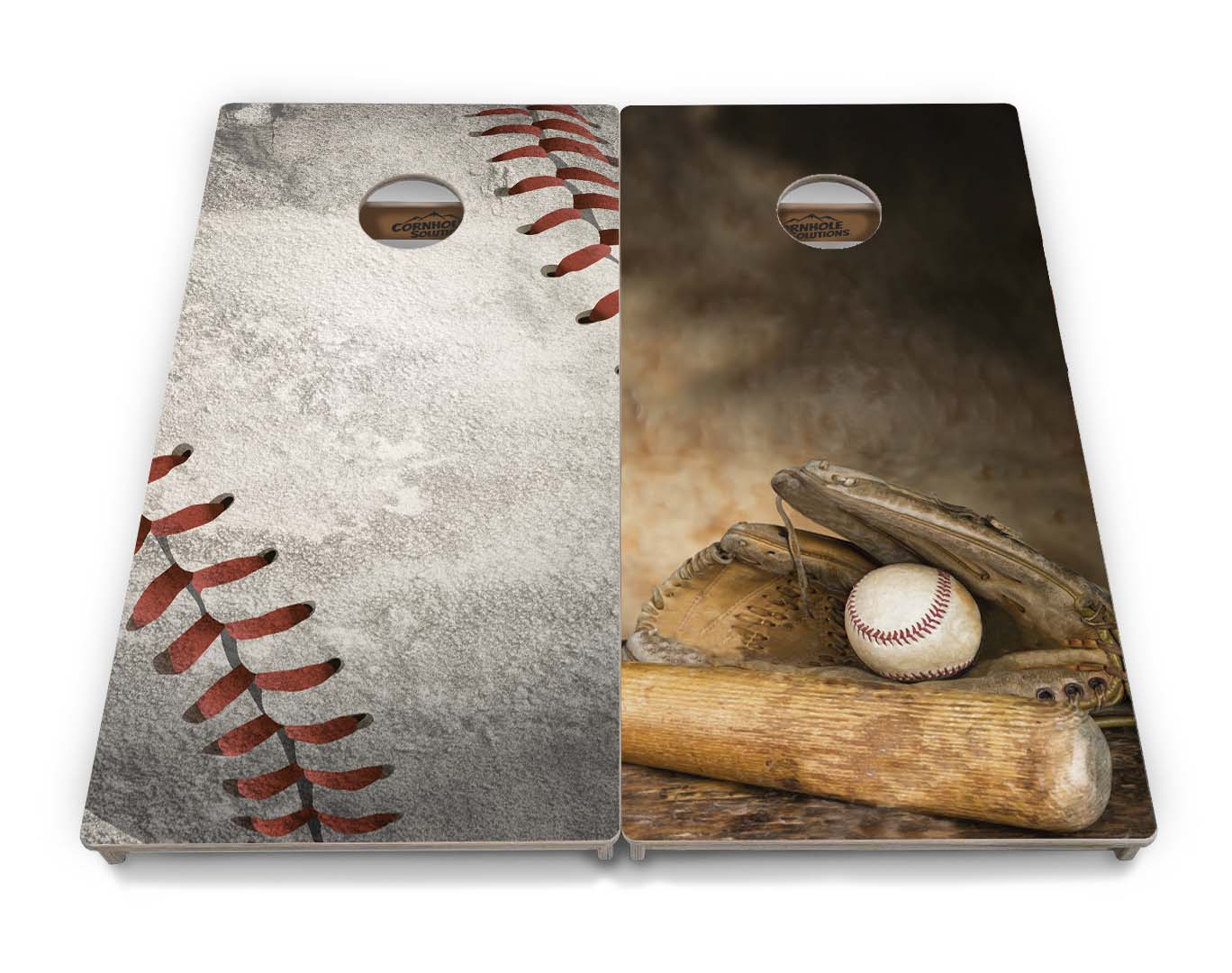 Regulation Cornhole Boards - Worn Baseball & Glove Design Options - 2'x4' Regulation Cornhole Set - 3/4″ Baltic Birch + UV Direct Print + UV Clear Coat