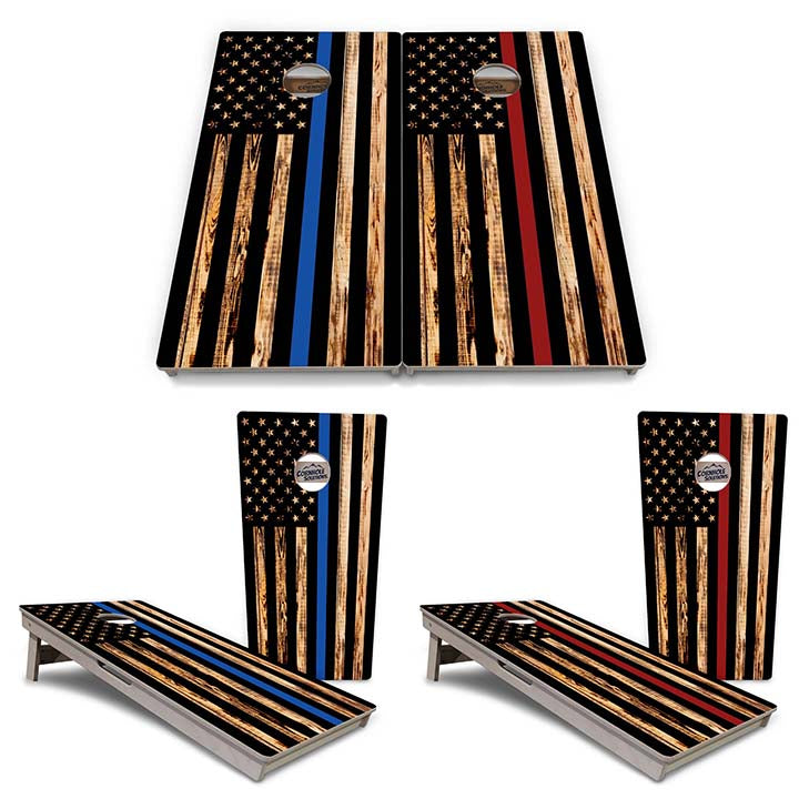 Regulation Cornhole Boards - Blue Line / Red Line Burnt Flag Design Options - 2'x4' Regulation Cornhole Set - 3/4″ Baltic Birch + UV Direct Print + UV Clear Coat