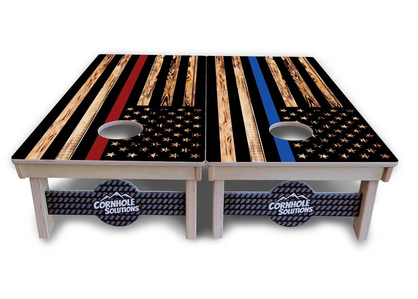 Regulation Cornhole Boards - Blue Line / Red Line Burnt Flag Design Options - 2'x4' Regulation Cornhole Set - 3/4″ Baltic Birch + UV Direct Print + UV Clear Coat