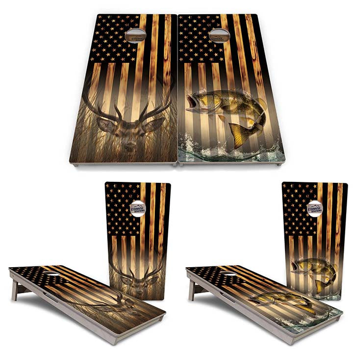 Regulation Cornhole Boards - Hidden Deer & Fish Design Options - 2'x4' Regulation Cornhole Set - 3/4″ Baltic Birch + UV Direct Print + UV Clear Coat