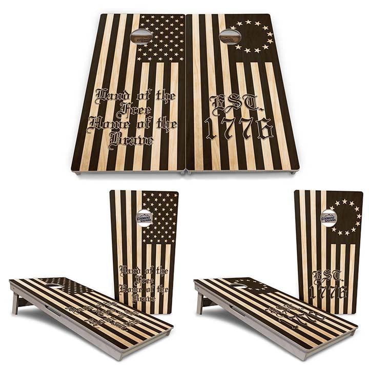 Regulations Cornhole Boards - Land Of the Free Flag Options - 2'x4' Regulation Cornhole Set - 3/4″ Baltic Birch + UV Direct Print + UV Clear Coat