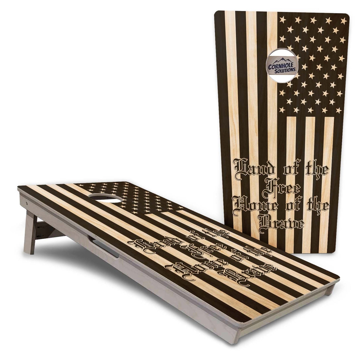 Regulations Cornhole Boards - Land Of the Free Flag Options - 2'x4' Regulation Cornhole Set - 3/4″ Baltic Birch + UV Direct Print + UV Clear Coat