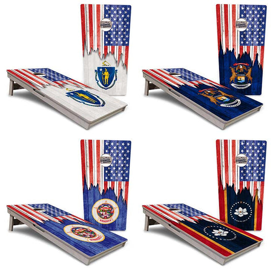 Regulation Cornhole Boards - State Flag Designs Massachusetts to New Jersey - 2'x4' Regulation Cornhole Set - 3/4″ Baltic Birch + UV Direct Print + UV Clear Coat