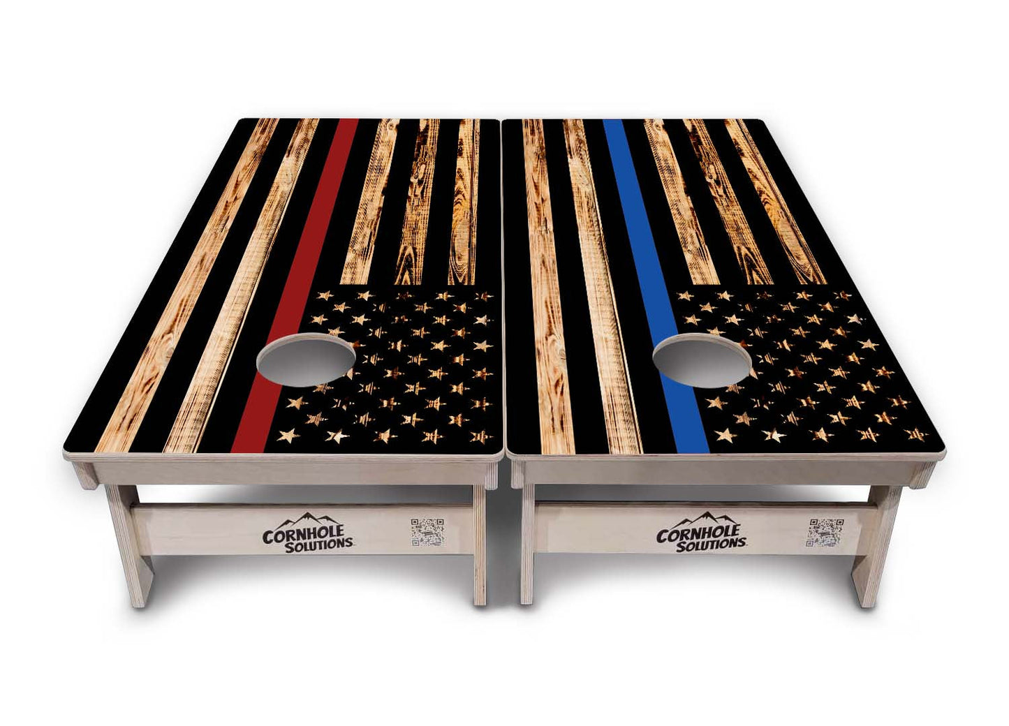 Regulation Cornhole Boards - Blue Line / Red Line Burnt Flag Design Options - 2'x4' Regulation Cornhole Set - 3/4″ Baltic Birch + UV Direct Print + UV Clear Coat