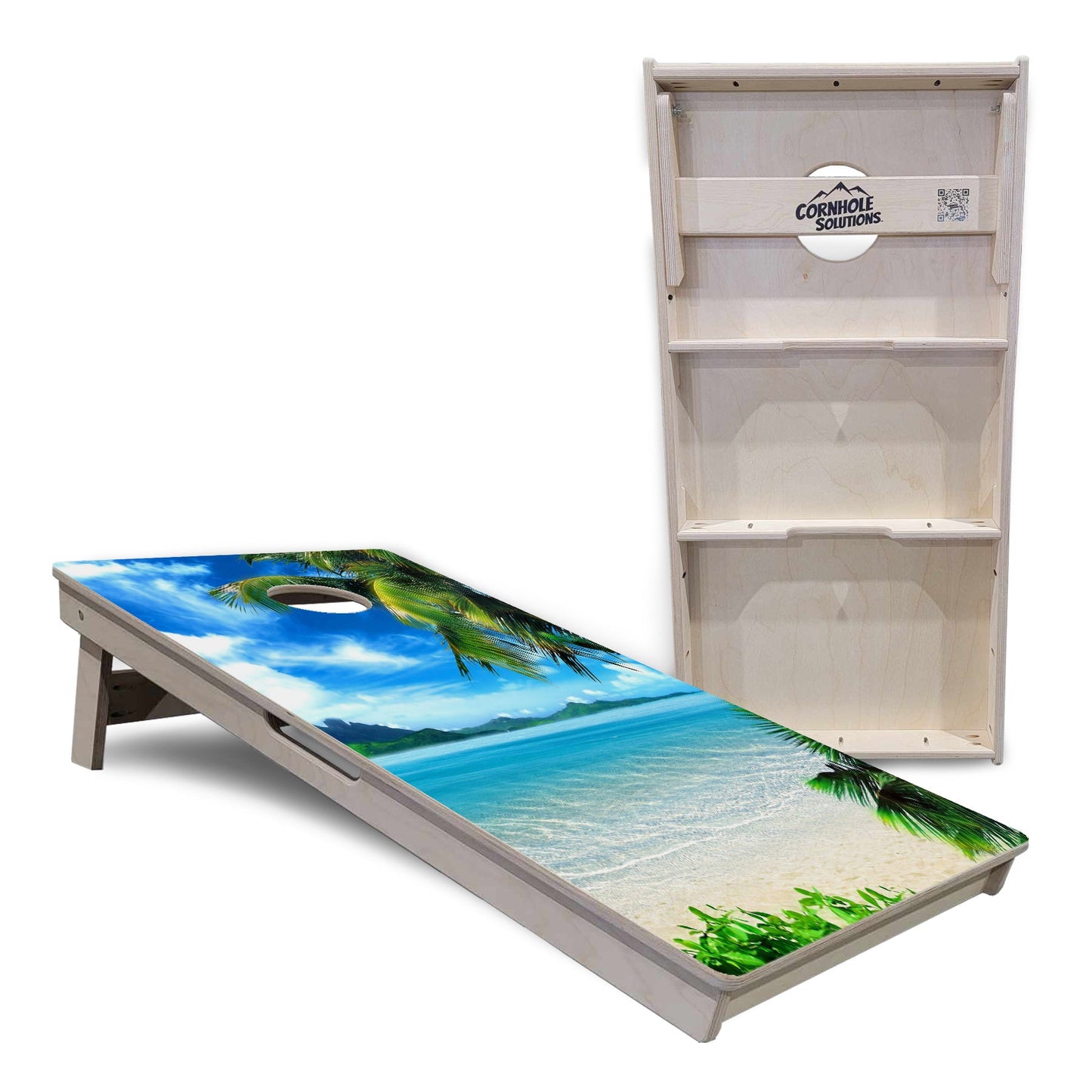 Regulation Cornhole Boards - Beach Mountain Scene - 2'x4' Regulation Cornhole Set - 3/4″ Baltic Birch + UV Direct Print + UV Clear Coat