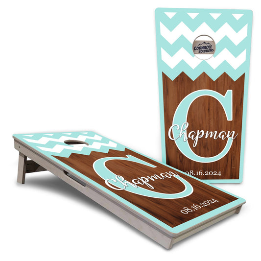 Regulation Wedding Cornhole Set - Mint Chevron 2'x4' Regulation Cornhole Set - 3/4" Baltic Birch +UV Direct Print +UV Clear Coat