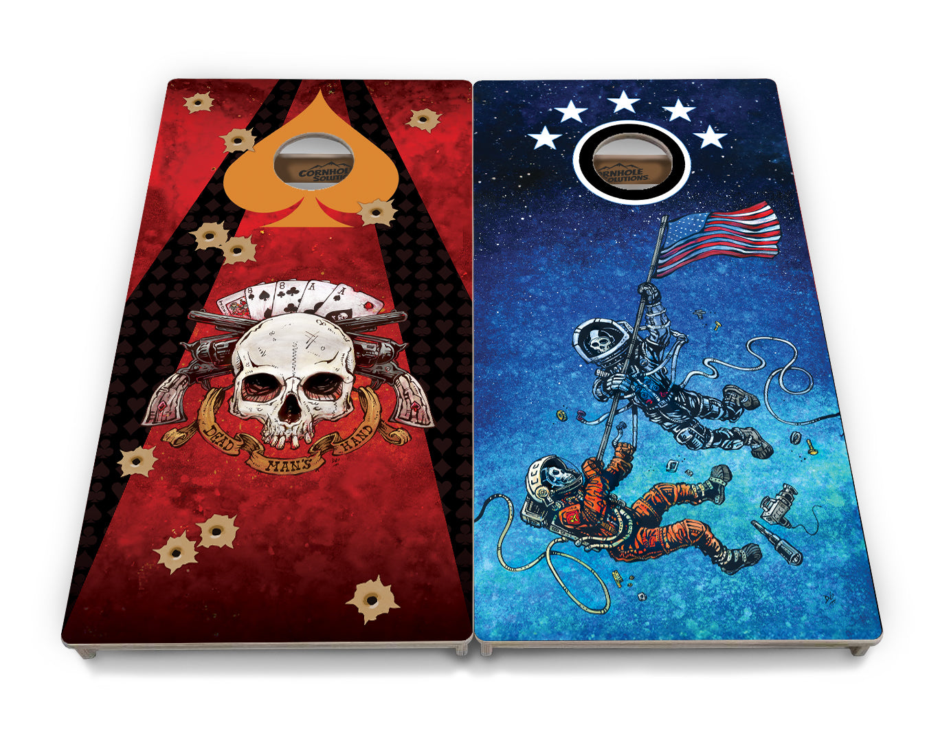 Regulation Cornhole Boards - Artist Series - Split Designs - Regulation Cornhole Set - 3/4" Baltic Birch - Double Legs with Airmail Blocker!