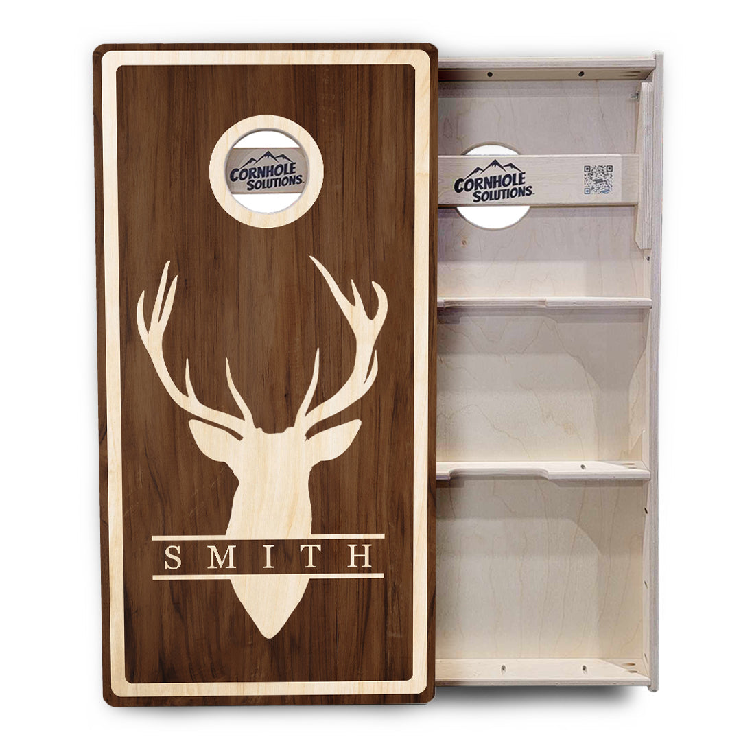 Regulation Cornhole Boards - Deer Head Name 2'x4' Regulation Cornhole Set - 3/4" Baltic Birch +UV Direct Print +UV Clear Coat