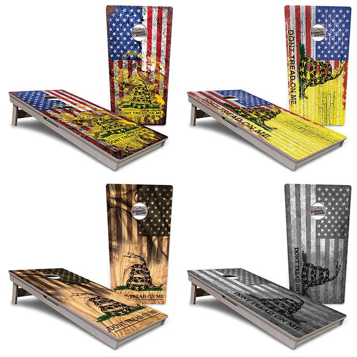 Regulation Cornhole Boards - Don't Tread On Me Design Options - 2'x4' Regulation Cornhole Set - 3/4″ Baltic Birch + UV Direct Print + UV Clear Coat