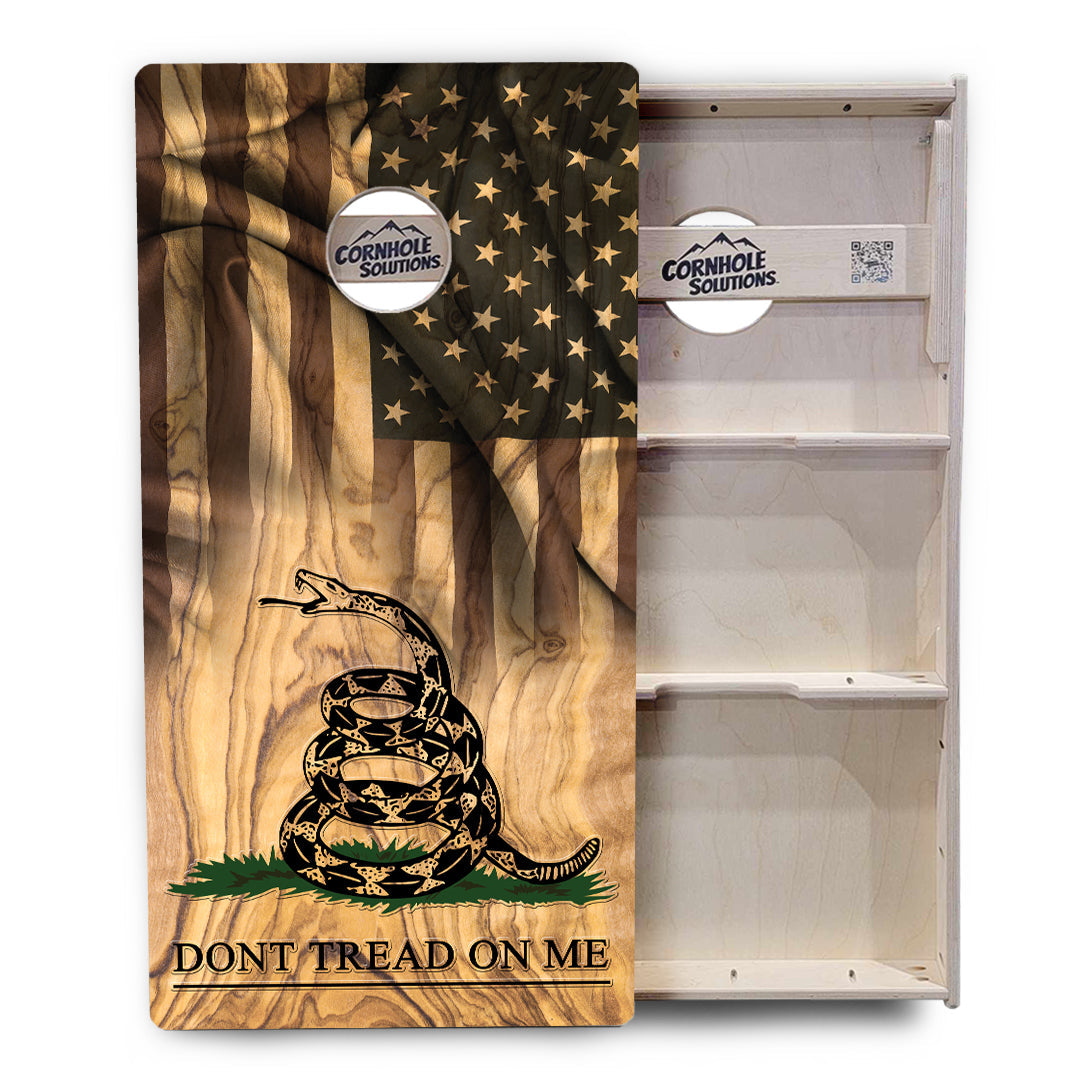 Regulation Cornhole Boards - Don't Tread On Me Design Options - 2'x4' Regulation Cornhole Set - 3/4″ Baltic Birch + UV Direct Print + UV Clear Coat