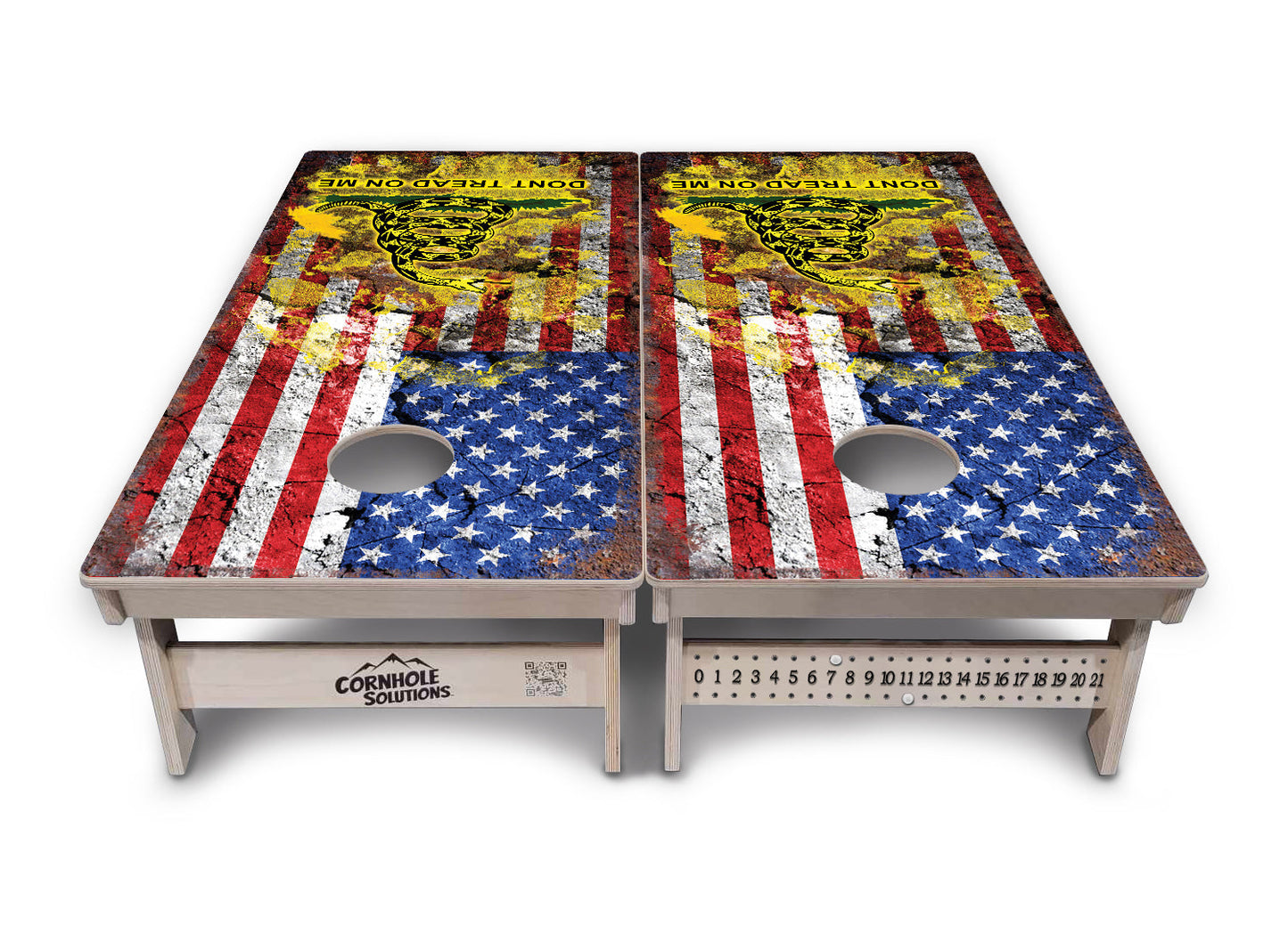 Regulation Cornhole Boards - Don't Tread On Me Design Options - 2'x4' Regulation Cornhole Set - 3/4″ Baltic Birch + UV Direct Print + UV Clear Coat