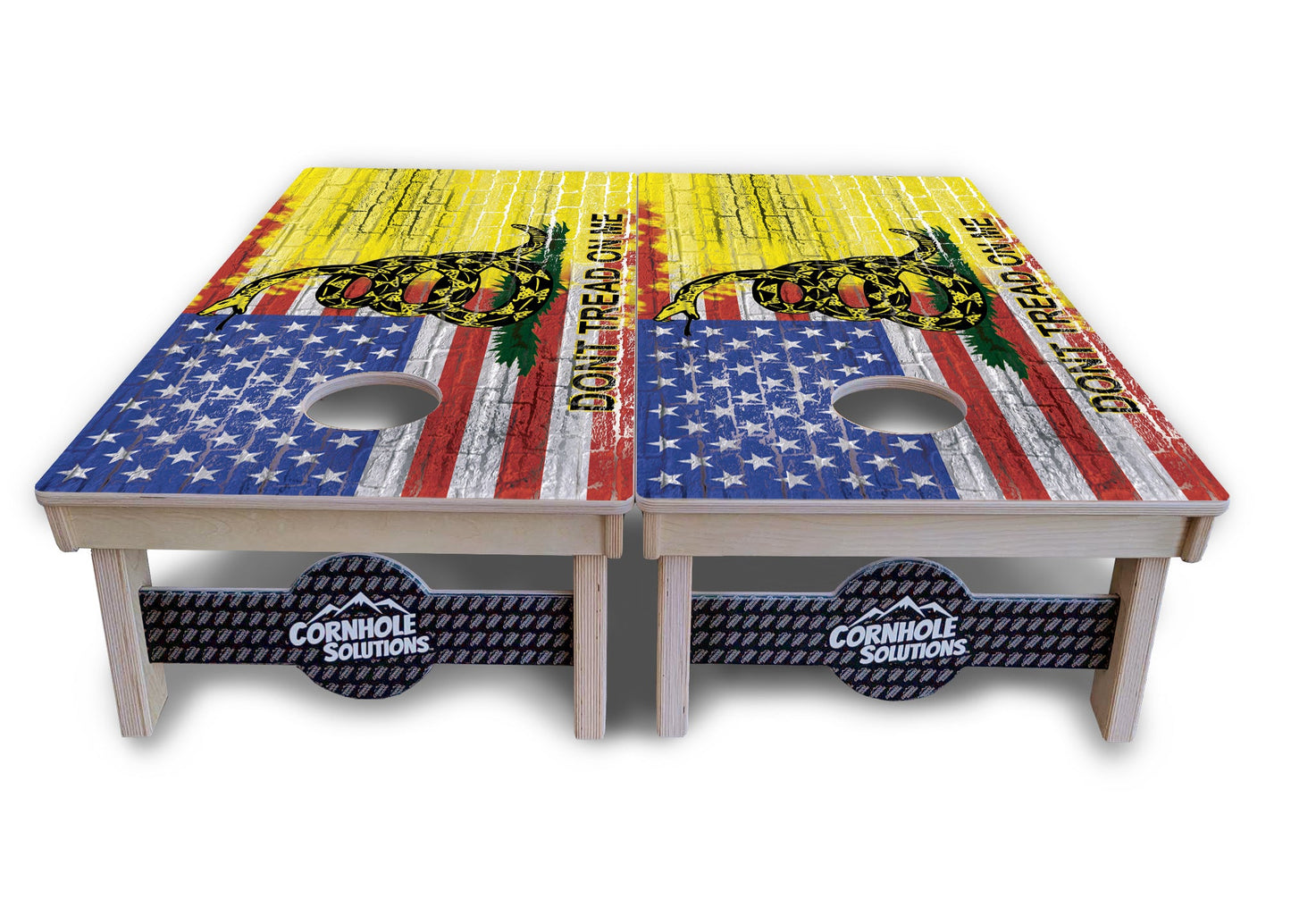 Regulation Cornhole Boards - Don't Tread On Me Design Options - 2'x4' Regulation Cornhole Set - 3/4″ Baltic Birch + UV Direct Print + UV Clear Coat