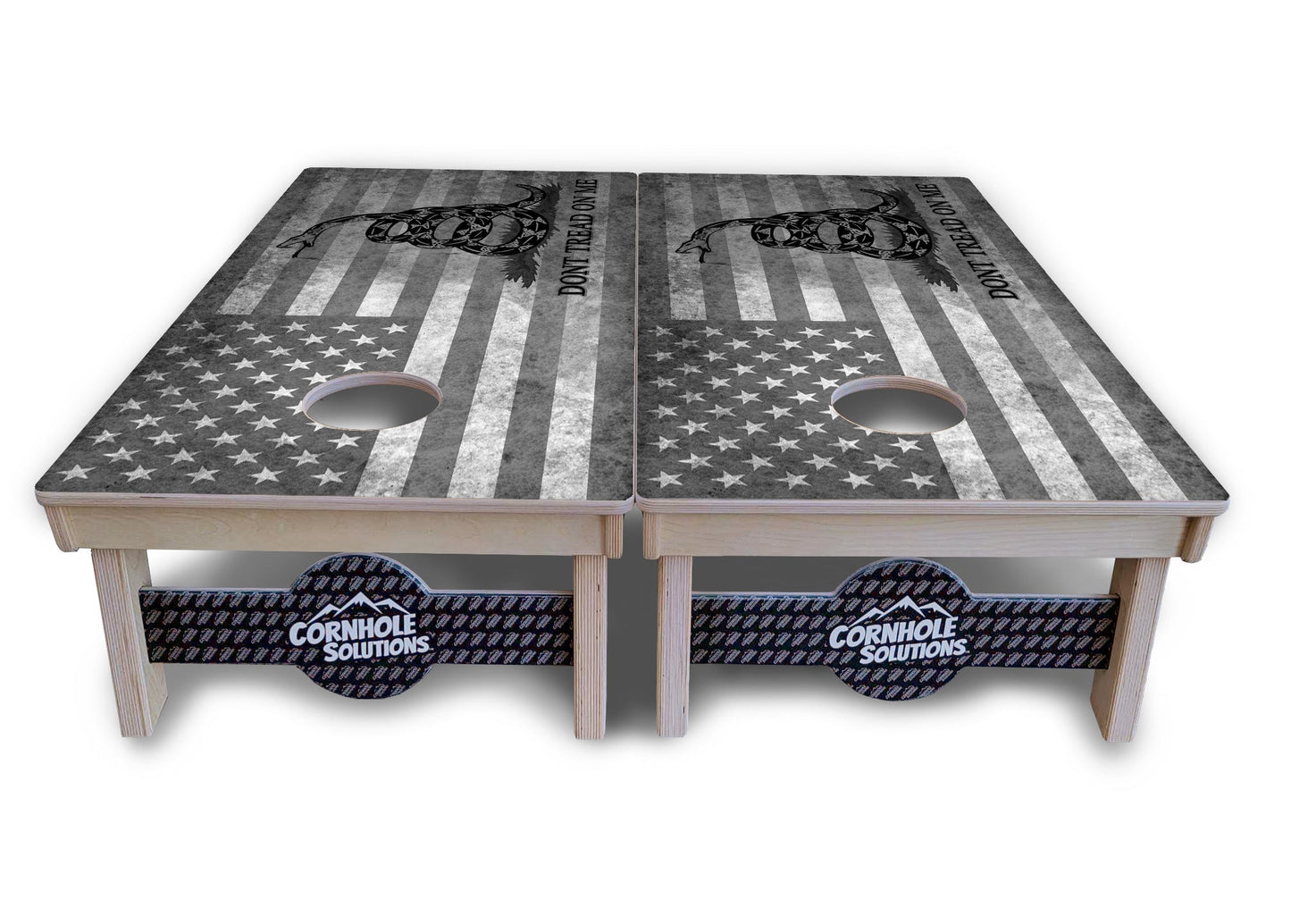 Regulation Cornhole Boards - Don't Tread On Me Design Options - 2'x4' Regulation Cornhole Set - 3/4″ Baltic Birch + UV Direct Print + UV Clear Coat