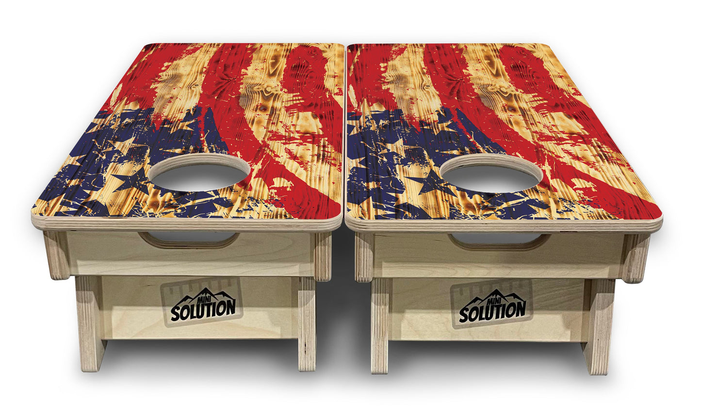 Mini 12" by 24" Cornhole Boards - 4" holes - Faded Brush Burnt Flag Design - 18mm(3/4″) Baltic Birch