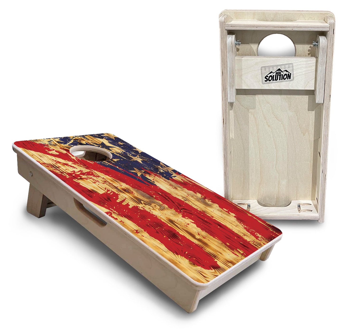 Mini 12" by 24" Cornhole Boards - 4" holes - Faded Brush Burnt Flag Design - 18mm(3/4″) Baltic Birch