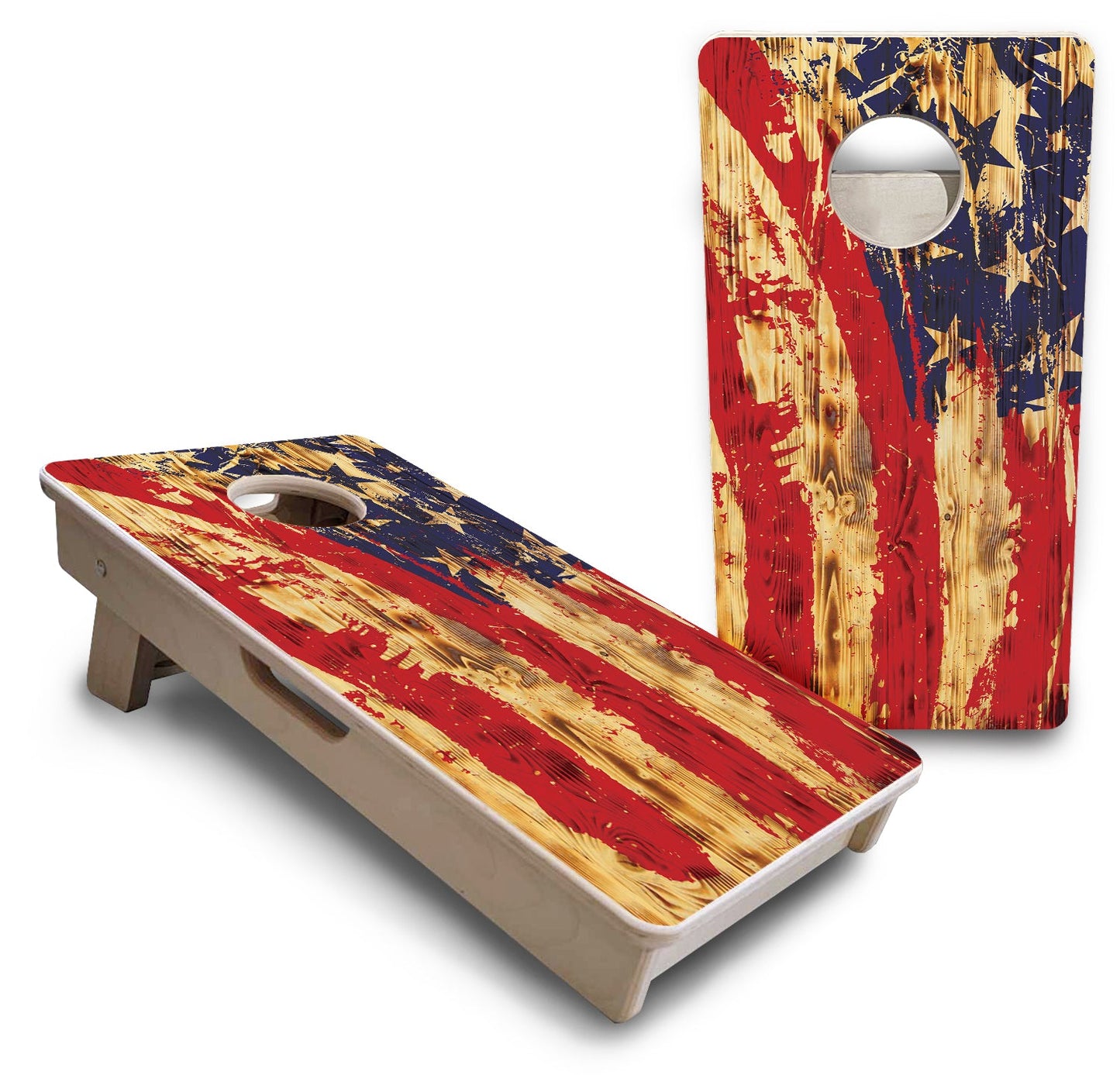 Mini 12" by 24" Cornhole Boards - 4" holes - Faded Brush Burnt Flag Design - 18mm(3/4″) Baltic Birch