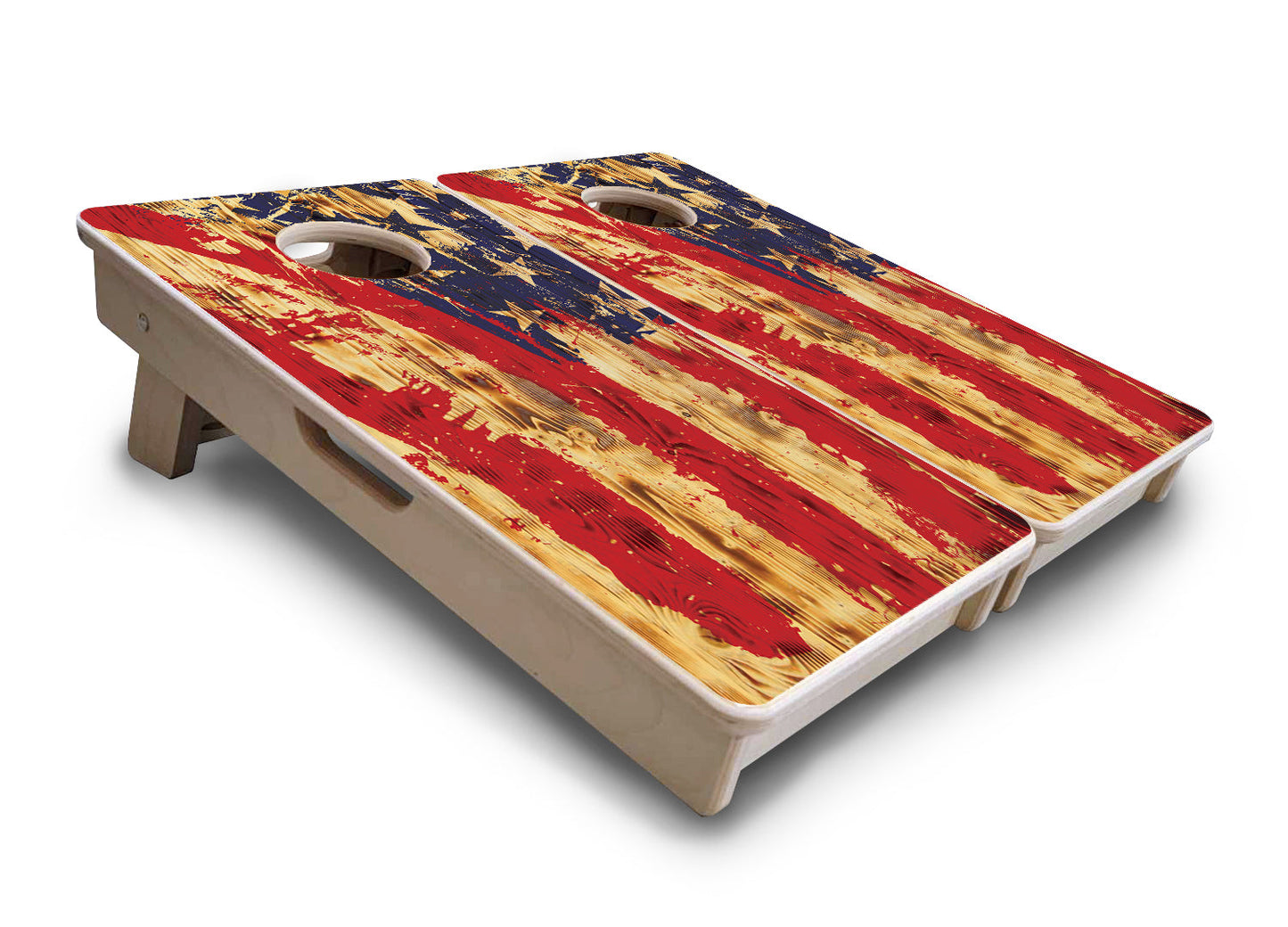 Mini 12" by 24" Cornhole Boards - 4" holes - Faded Brush Burnt Flag Design - 18mm(3/4″) Baltic Birch