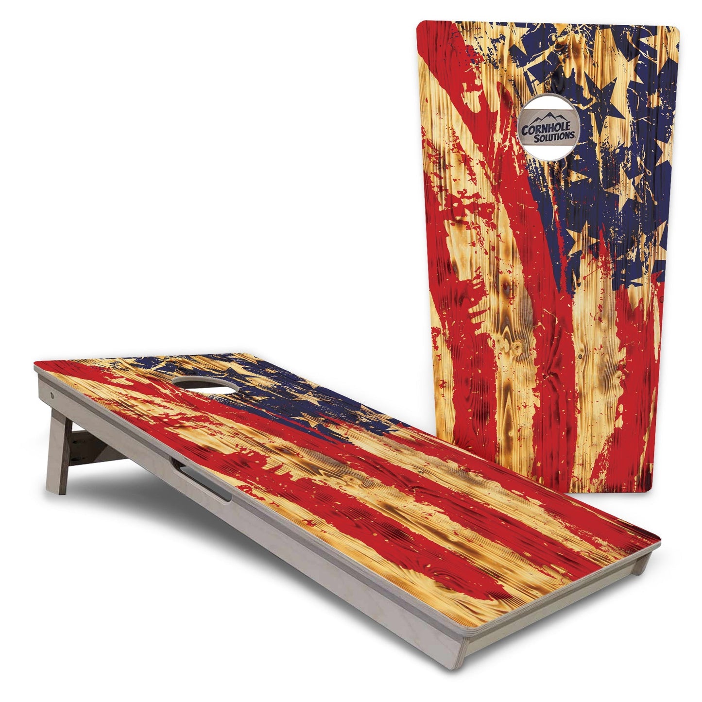 Regulation Cornhole Boards - Faded Brush Burnt Flag - 2'x4' Regulation Cornhole Set - 3/4″ Baltic Birch - UV Direct Print + UV Clear Coat