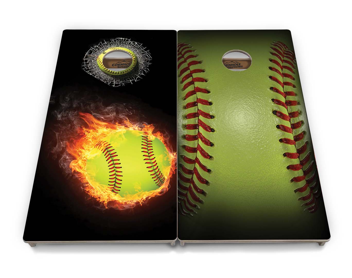 Regulation Cornhole Boards - Fire Softball & Softball Design Options - 2'x4' Regulation Cornhole Set - 3/4″ Baltic Birch + UV Direct Print + UV Clear Coat