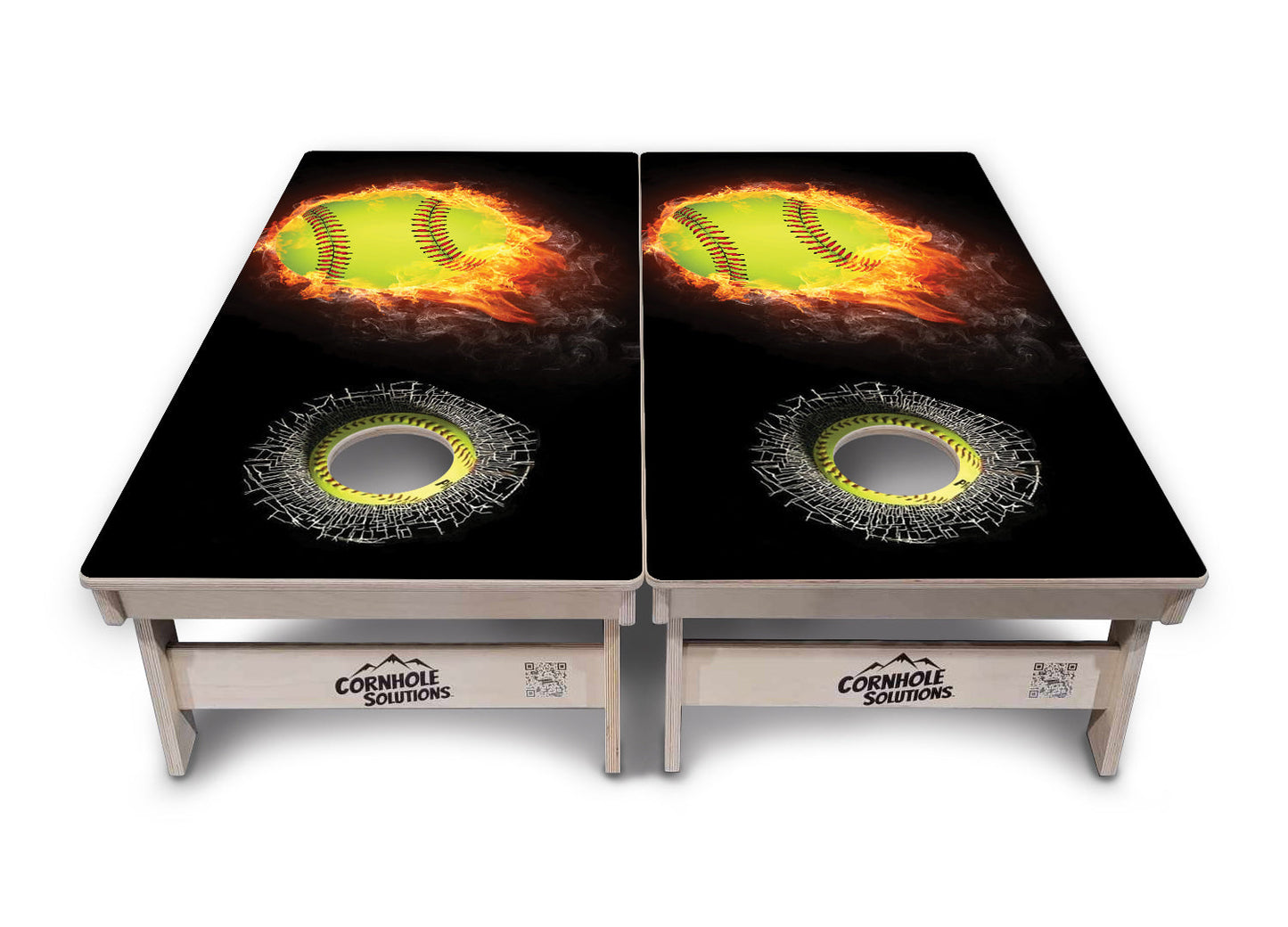 Regulation Cornhole Boards - Fire Softball & Softball Design Options - 2'x4' Regulation Cornhole Set - 3/4″ Baltic Birch + UV Direct Print + UV Clear Coat