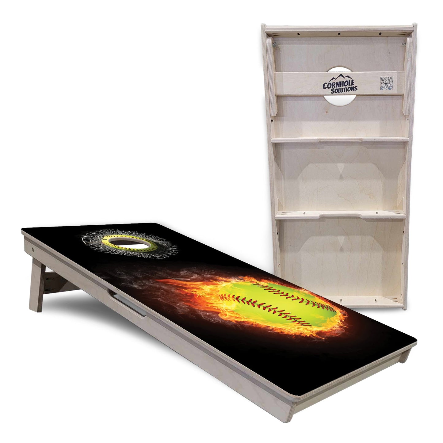 Regulation Cornhole Boards - Fire Softball & Softball Design Options - 2'x4' Regulation Cornhole Set - 3/4″ Baltic Birch + UV Direct Print + UV Clear Coat