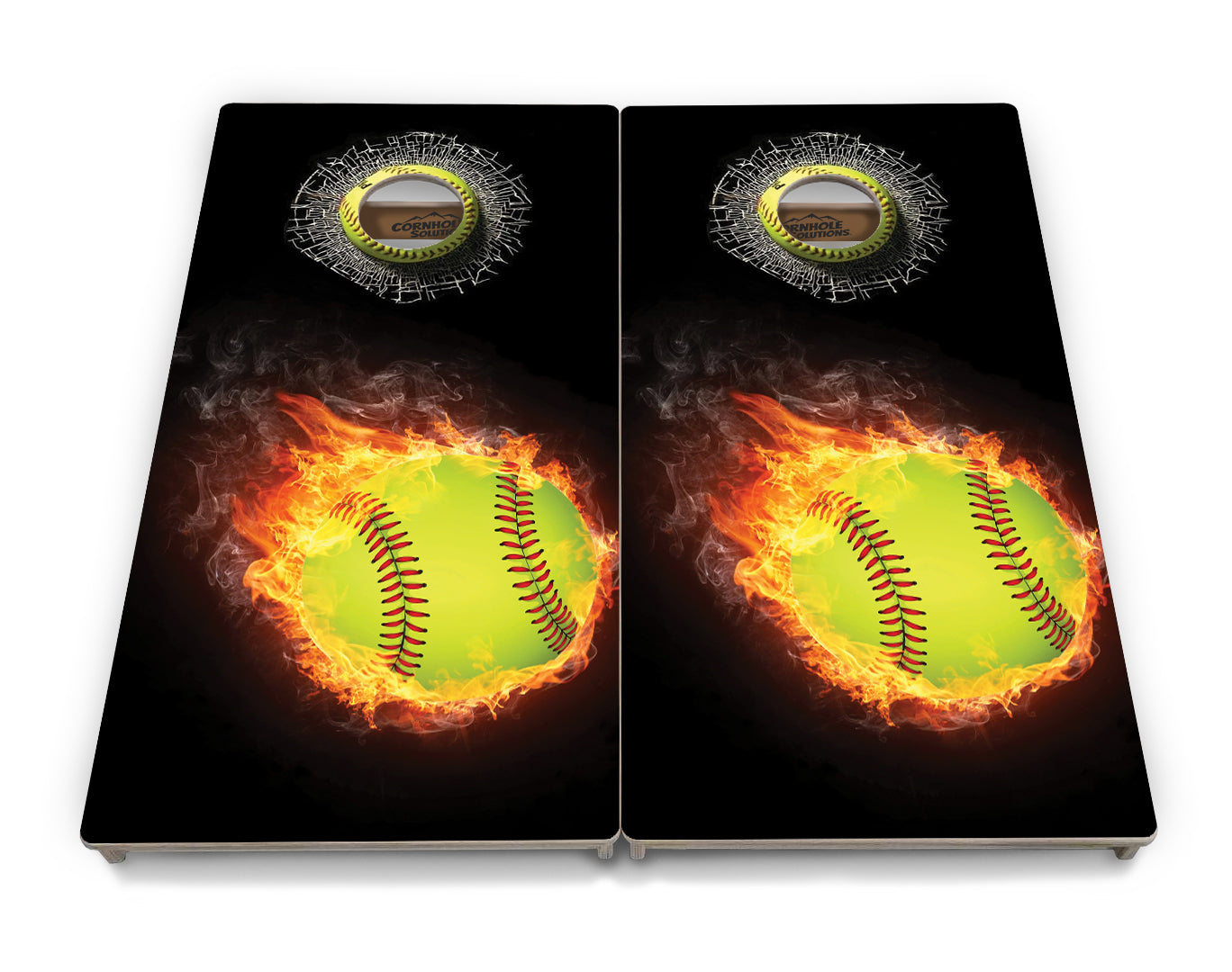 Regulation Cornhole Boards - Fire Softball & Softball Design Options - 2'x4' Regulation Cornhole Set - 3/4″ Baltic Birch + UV Direct Print + UV Clear Coat