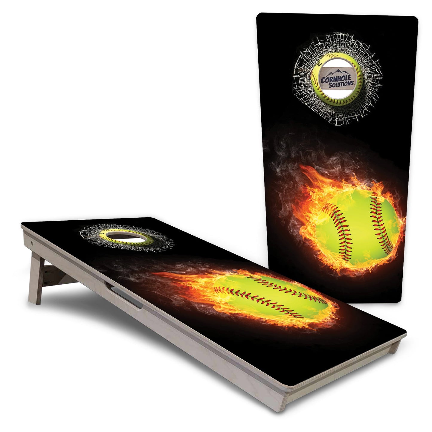 Regulation Cornhole Boards - Fire Softball & Softball Design Options - 2'x4' Regulation Cornhole Set - 3/4″ Baltic Birch + UV Direct Print + UV Clear Coat