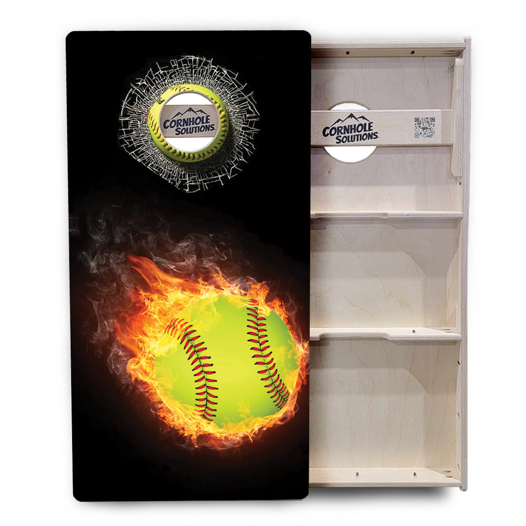 Regulation Cornhole Boards - Fire Softball & Softball Design Options - 2'x4' Regulation Cornhole Set - 3/4″ Baltic Birch + UV Direct Print + UV Clear Coat