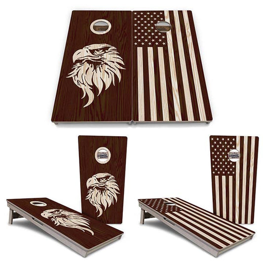 Regulation Cornhole Boards - Wood Eagle & Flag Design Options - 2'x4' Regulation Cornhole Set - 3/4″ Baltic Birch + UV Direct Print + UV Clear Coat