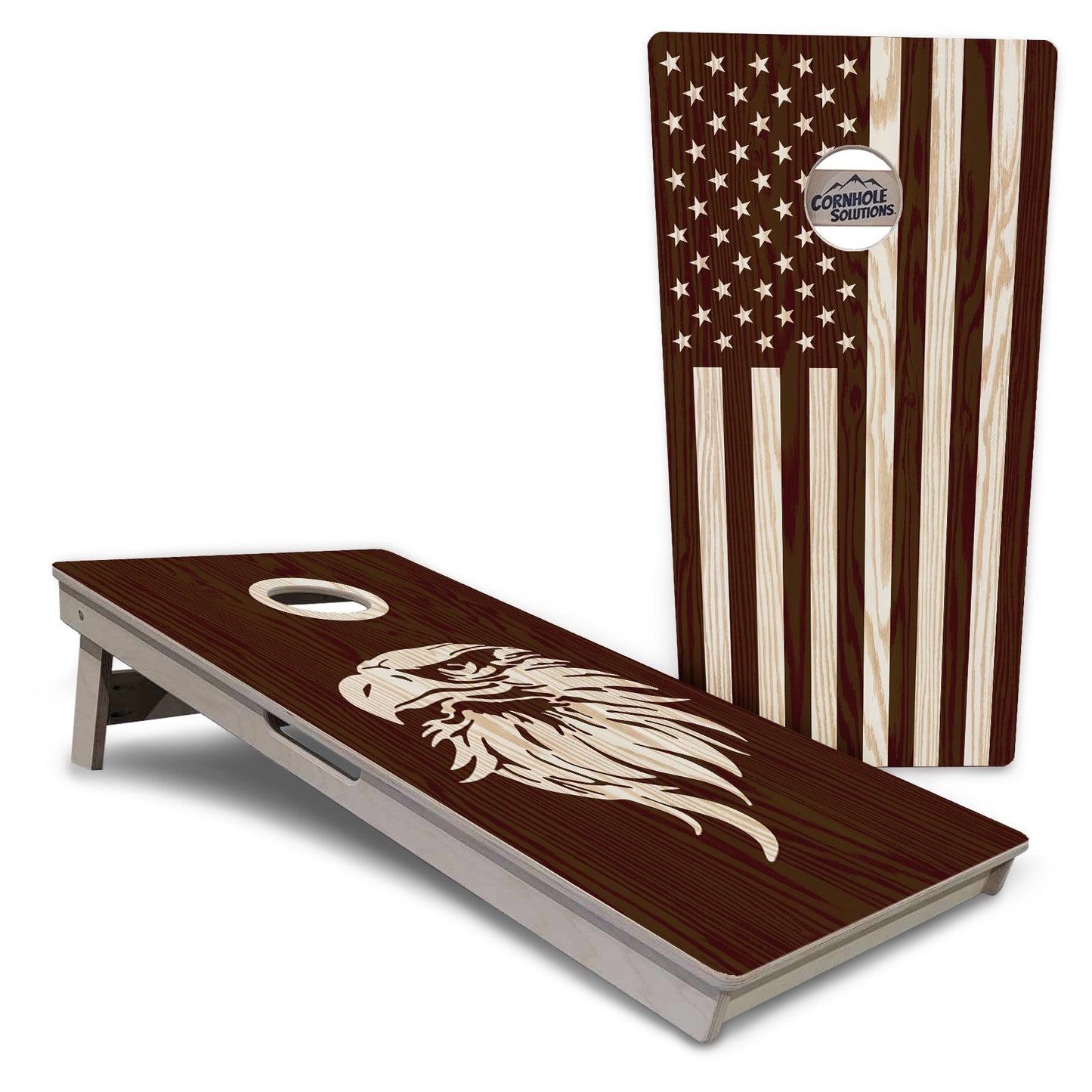 Regulation Cornhole Boards - Wood Eagle & Flag Design Options - 2'x4' Regulation Cornhole Set - 3/4″ Baltic Birch + UV Direct Print + UV Clear Coat