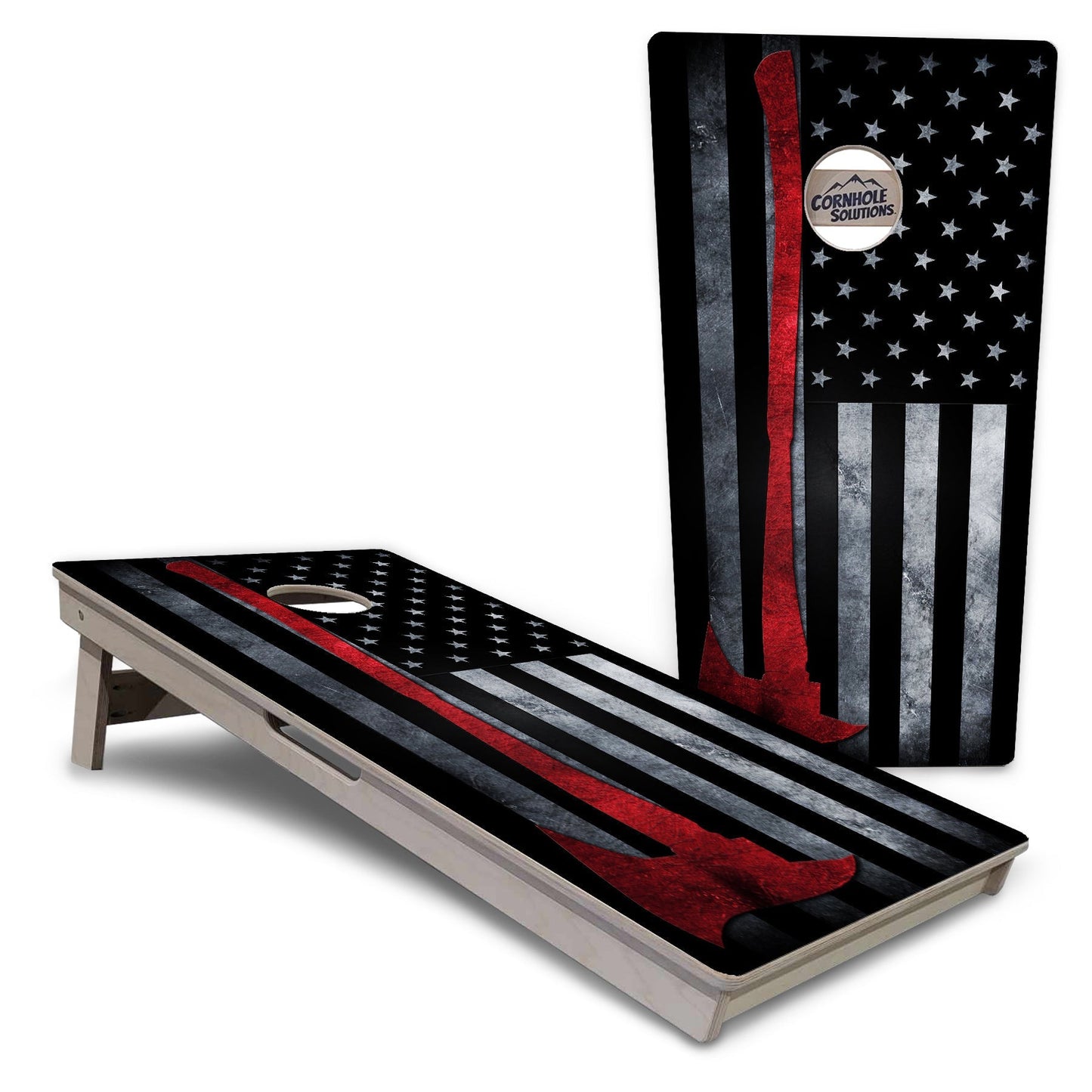 Regulation Cornhole Boards - Fire Axe Flag - 2'x4' Regulation Cornhole Set - 3/4″ Baltic Birch + UV Direct Print + UV Clear Coat